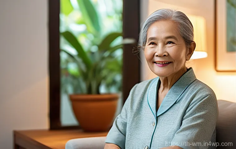 실버세대의 삶의 질 향상을 위한 기술적 접근 - **Prompt:** A serene indoor scene featuring a graceful elderly Thai woman, approximately 70-75 years...